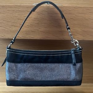 Authentic Coach Black and Silver Stripe Small Hobo Bag